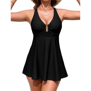 image:imageArolina Womens One Piece Swimsuit Tummy Control Bathing Suit U Wire Slimming Swim Dress Plus Size Body Shaping SwimwearBlack