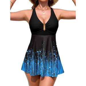 image:imageArolina Womens One Piece Swimsuit Tummy Control Bathing Suit U Wire Slimming Swim Dress Plus Size Body Shaping SwimwearBlue Shooting Star