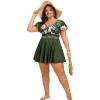 image:imageArolina Womens Plus Size Tankini Swimsuits Swim Dress Mesh Bathing Suits Two Piece Ruffle V Neck Swimwear with Swim ShortsArmy Green Flowers