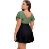 image:imageArolina Womens Plus Size Tankini Swimsuits Swim Dress Mesh Bathing Suits Two Piece Ruffle V Neck Swimwear with Swim ShortsArmy Green and Black