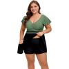 image:imageArolina Womens Plus Size Tankini Swimsuits Swim Dress Mesh Bathing Suits Two Piece Ruffle V Neck Swimwear with Swim ShortsArmy Green and Black