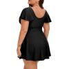 image:imageArolina Womens Plus Size Tankini Swimsuits Swim Dress Mesh Bathing Suits Two Piece Ruffle V Neck Swimwear with Swim ShortsBlack