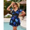 image:imageArolina Womens Plus Size Tankini Swimsuits Swim Dress Mesh Bathing Suits Two Piece Ruffle V Neck Swimwear with Swim ShortsBlack Blue Flowers