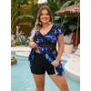 image:imageArolina Womens Plus Size Tankini Swimsuits Swim Dress Mesh Bathing Suits Two Piece Ruffle V Neck Swimwear with Swim ShortsBlack Blue Flowers