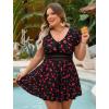 image:imageArolina Womens Plus Size Tankini Swimsuits Swim Dress Mesh Bathing Suits Two Piece Ruffle V Neck Swimwear with Swim ShortsBlack Cherry