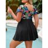 image:imageArolina Womens Plus Size Tankini Swimsuits Swim Dress Mesh Bathing Suits Two Piece Ruffle V Neck Swimwear with Swim ShortsBlack Flowers