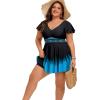 image:imageArolina Womens Plus Size Tankini Swimsuits Swim Dress Mesh Bathing Suits Two Piece Ruffle V Neck Swimwear with Swim ShortsBlack Lake Blue