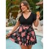 image:imageArolina Womens Plus Size Tankini Swimsuits Swim Dress Mesh Bathing Suits Two Piece Ruffle V Neck Swimwear with Swim ShortsBlack Red Flowers