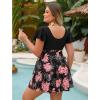 image:imageArolina Womens Plus Size Tankini Swimsuits Swim Dress Mesh Bathing Suits Two Piece Ruffle V Neck Swimwear with Swim ShortsBlack Red Flowers