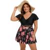 image:imageArolina Womens Plus Size Tankini Swimsuits Swim Dress Mesh Bathing Suits Two Piece Ruffle V Neck Swimwear with Swim ShortsBlack Red Flowers