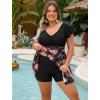 image:imageArolina Womens Plus Size Tankini Swimsuits Swim Dress Mesh Bathing Suits Two Piece Ruffle V Neck Swimwear with Swim ShortsBlack Red Flowers