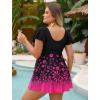 image:imageArolina Womens Plus Size Tankini Swimsuits Swim Dress Mesh Bathing Suits Two Piece Ruffle V Neck Swimwear with Swim ShortsBlack Rose Flower