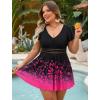 image:imageArolina Womens Plus Size Tankini Swimsuits Swim Dress Mesh Bathing Suits Two Piece Ruffle V Neck Swimwear with Swim ShortsBlack Rose Flower