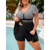 image:imageArolina Womens Plus Size Tankini Swimsuits Swim Dress Mesh Bathing Suits Two Piece Ruffle V Neck Swimwear with Swim ShortsBlack Stripe
