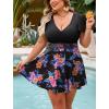 image:imageArolina Womens Plus Size Tankini Swimsuits Swim Dress Mesh Bathing Suits Two Piece Ruffle V Neck Swimwear with Swim ShortsBlack and Floral Print