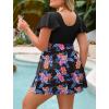 image:imageArolina Womens Plus Size Tankini Swimsuits Swim Dress Mesh Bathing Suits Two Piece Ruffle V Neck Swimwear with Swim ShortsBlack and Floral Print
