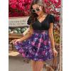 image:imageArolina Womens Plus Size Tankini Swimsuits Swim Dress Mesh Bathing Suits Two Piece Ruffle V Neck Swimwear with Swim ShortsBlack and Purple Flowers