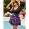 image:imageArolina Womens Plus Size Tankini Swimsuits Swim Dress Mesh Bathing Suits Two Piece Ruffle V Neck Swimwear with Swim ShortsBlack and Purple Flowers