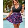 image:imageArolina Womens Plus Size Tankini Swimsuits Swim Dress Mesh Bathing Suits Two Piece Ruffle V Neck Swimwear with Swim ShortsBlack and Purple Flowers
