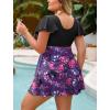 image:imageArolina Womens Plus Size Tankini Swimsuits Swim Dress Mesh Bathing Suits Two Piece Ruffle V Neck Swimwear with Swim ShortsBlack and Purple Flowers