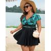 image:imageArolina Womens Plus Size Tankini Swimsuits Swim Dress Mesh Bathing Suits Two Piece Ruffle V Neck Swimwear with Swim ShortsFluorescent Green Leaves