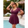 image:imageArolina Womens Plus Size Tankini Swimsuits Swim Dress Mesh Bathing Suits Two Piece Ruffle V Neck Swimwear with Swim ShortsFuchsia