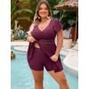 image:imageArolina Womens Plus Size Tankini Swimsuits Swim Dress Mesh Bathing Suits Two Piece Ruffle V Neck Swimwear with Swim ShortsFuchsia