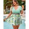 image:imageArolina Womens Plus Size Tankini Swimsuits Swim Dress Mesh Bathing Suits Two Piece Ruffle V Neck Swimwear with Swim ShortsLake Green Flowers