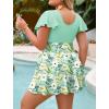 image:imageArolina Womens Plus Size Tankini Swimsuits Swim Dress Mesh Bathing Suits Two Piece Ruffle V Neck Swimwear with Swim ShortsLake Green Flowers