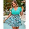 image:imageArolina Womens Plus Size Tankini Swimsuits Swim Dress Mesh Bathing Suits Two Piece Ruffle V Neck Swimwear with Swim ShortsLake Green Leopard