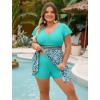 image:imageArolina Womens Plus Size Tankini Swimsuits Swim Dress Mesh Bathing Suits Two Piece Ruffle V Neck Swimwear with Swim ShortsLake Green Leopard