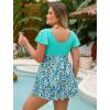 image:imageArolina Womens Plus Size Tankini Swimsuits Swim Dress Mesh Bathing Suits Two Piece Ruffle V Neck Swimwear with Swim ShortsLake Green Leopard