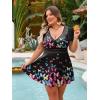 image:imageArolina Womens Plus Size Tankini Swimsuits Swim Dress Mesh Bathing Suits Two Piece Ruffle V Neck Swimwear with Swim ShortsMulticolor Butterfly