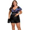 image:imageArolina Womens Plus Size Tankini Swimsuits Swim Dress Mesh Bathing Suits Two Piece Ruffle V Neck Swimwear with Swim ShortsPurple Leaves