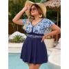 image:imageArolina Womens Plus Size Tankini Swimsuits Swim Dress Mesh Bathing Suits Two Piece Ruffle V Neck Swimwear with Swim ShortsRoyal Blue Ethnic Flower