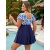 image:imageArolina Womens Plus Size Tankini Swimsuits Swim Dress Mesh Bathing Suits Two Piece Ruffle V Neck Swimwear with Swim ShortsRoyal Blue Ethnic Flower