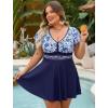 image:imageArolina Womens Plus Size Tankini Swimsuits Swim Dress Mesh Bathing Suits Two Piece Ruffle V Neck Swimwear with Swim ShortsRoyal Blue Ethnic Flower