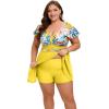 image:imageArolina Womens Plus Size Tankini Swimsuits Swim Dress Mesh Bathing Suits Two Piece Ruffle V Neck Swimwear with Swim ShortsYellow