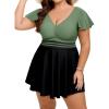 image:imageArolina Womens Plus Size Tankini Swimsuits Swim Dress Mesh Bathing Suits Two Piece Ruffle V Neck Swimwear with Swim ShortsArmy Green and Black
