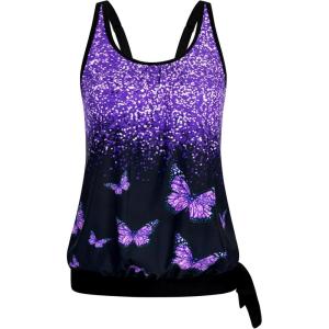 image:imageArolina Tankini Tops for Women Modest Swim Tops Only Bathing Suit with Side Straps No Bottom S22WPurple Butterfly