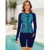 image:imageArolina Womens Rash Guard Long Sleeve Swim Shirts Swimsuit 2026 Bathing Suit with Womens Swim Shorts amp Two PocketsBlue Leaves
