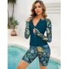image:imageArolina Womens Rash Guard Long Sleeve Swim Shirts Swimsuit 2026 Bathing Suit with Womens Swim Shorts amp Two PocketsGreen Paisley