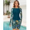 image:imageArolina Womens Rash Guard Long Sleeve Swim Shirts Swimsuit 2026 Bathing Suit with Womens Swim Shorts amp Two PocketsGreen Paisley