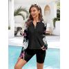 image:imageArolina Womens Rash Guard Long Sleeve Swim Shirts Swimsuit 2026 Bathing Suit with Womens Swim Shorts amp Two PocketsPurple Flowers
