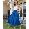 image:imageArolina Womens Summer Maxi Skirt Casual Smocked High Waist Long Skirts Flowy Boho Skirt with Pockets for Beach VacationBlue