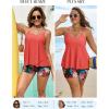 image:imageArolina Womens Two Piece Swimsuit Ruffle High Waisted Tankinis Flowy Bathing Suit Modest Swimwear with Pockets S26WCoral Pink Leaf