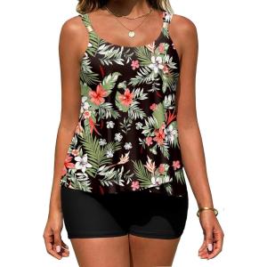 image:imageArolina Tankini Swimsuits for Women 2 Piece Ruffle High Waisted Bathing Suit Built in Bra Stretchy Swimwear 2026 Summer Floral