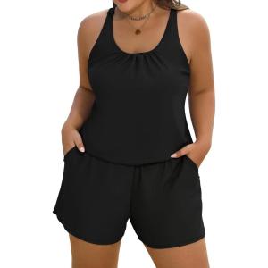 image:imageArolina Womens Plus Size Swim Romper One Piece Swimsuits Modest Bathing Suit with Pockets S24WBlack