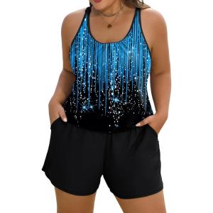 image:imageArolina Womens Plus Size Swim Romper One Piece Swimsuits Modest Bathing Suit with Pockets S24WBlue Shooting Star