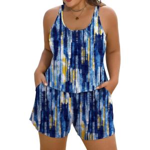 image:imageArolina Womens Plus Size Swim Romper One Piece Swimsuits Modest Bathing Suit with Pockets S24WBlue Tiedye
